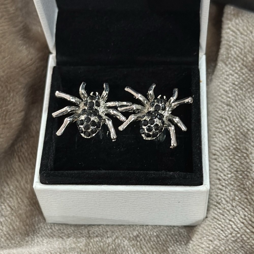 Rhinestone Spider Cufflinks Made With Black Rhinestones